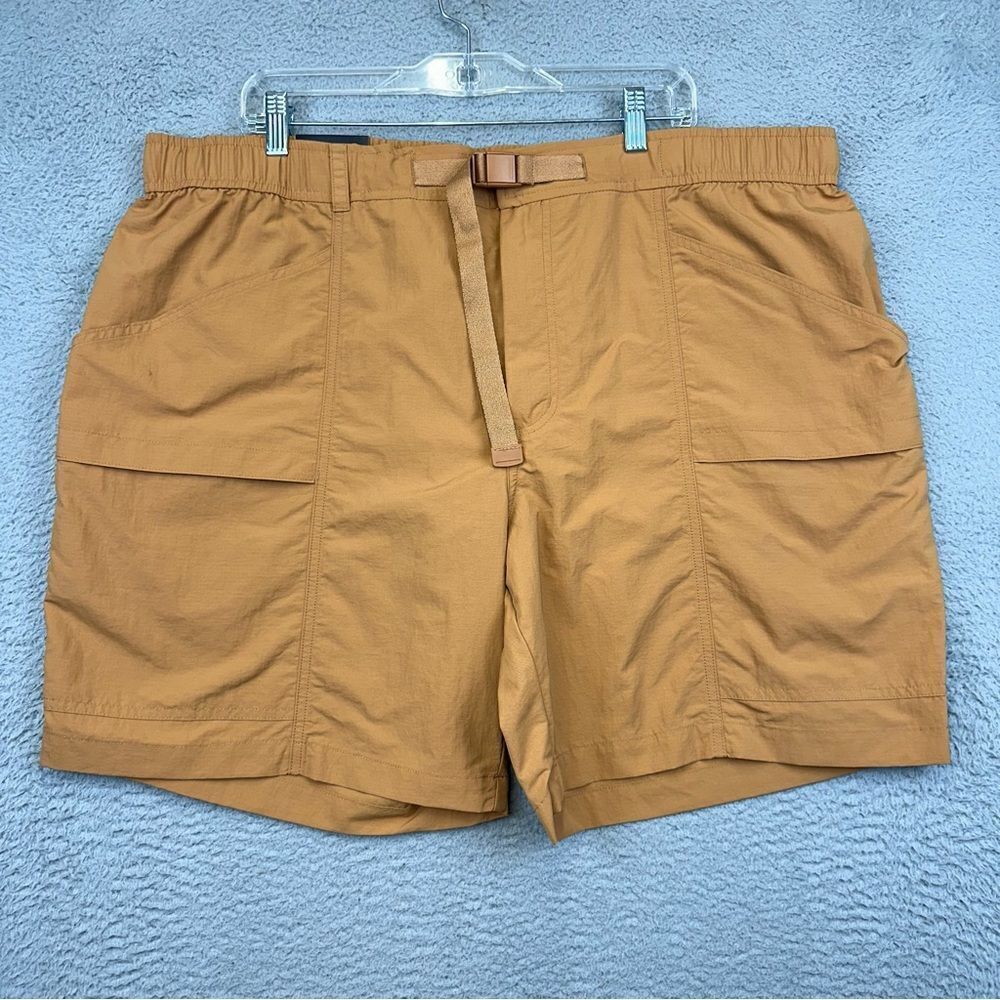 Eddie Bauer Rip Stop Tech Shorts Mens Beige Cargo‎ Elastic Waist Hiking Outdoor